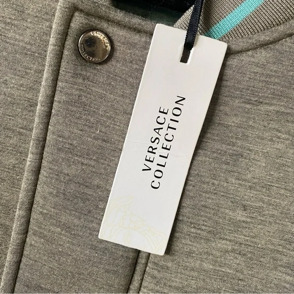 Versace Gray Scuba Bomber Jacket with Turquoise Trim Sz XL - Picture 11 of 13